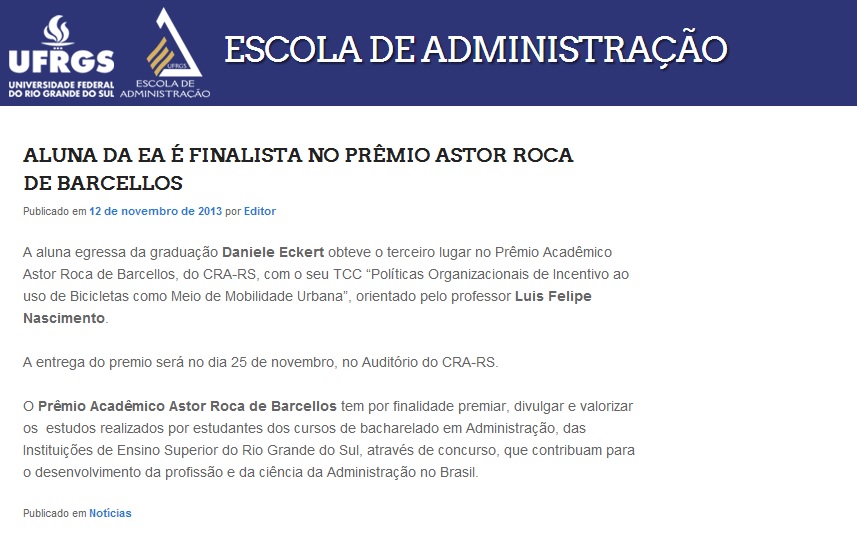 Aluna da EA é finalista no Prêmio Astor Roca de Barcellos